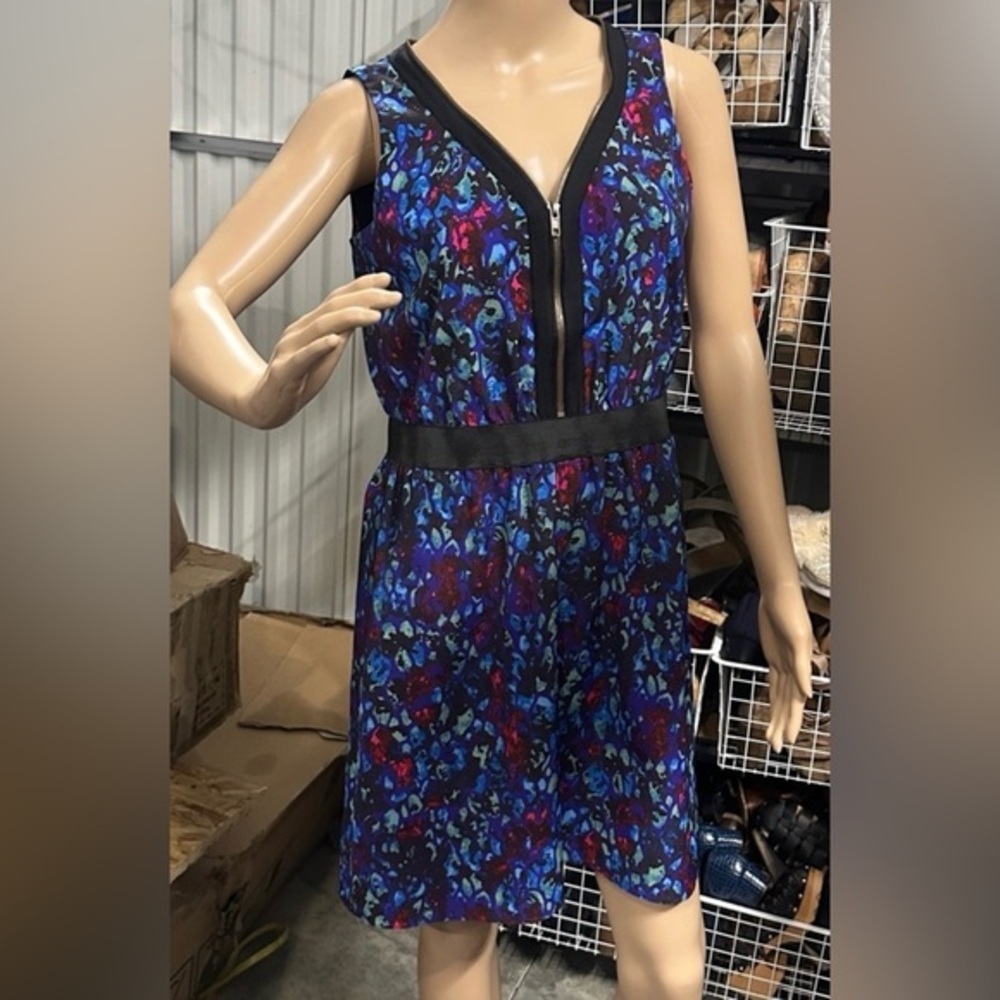 Gianni Bini multicolor zipper front sleeveless midi dress size small